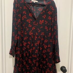LOFT Black Dress with Red Floral Pattern